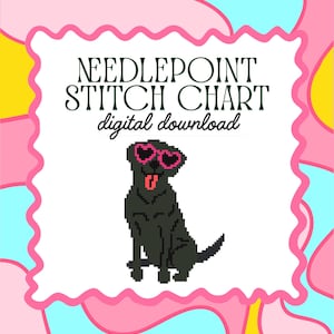 Black Lab Heart Glasses | Needlepoint Stitch Chart