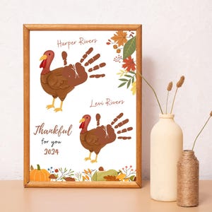 Thanksgiving Turkey Sibling Handprint Download, Custom Kids Name Handprint Keepsake Craft, Sibling Handprint Template Craft Download