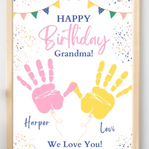 Geburtstagskarte mit 2 Geschwister Handabdrücke für Oma, Nanny, Nana, Oma, Benutzerdefinierte Andenken Handabdruck DIY Handwerk und Karte, printable Download