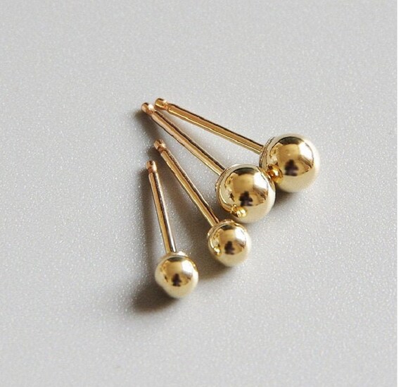 New 14K SOLID GOLD Ball Stud Earrings/ 3MM 4MM 5MM Small Etsy
