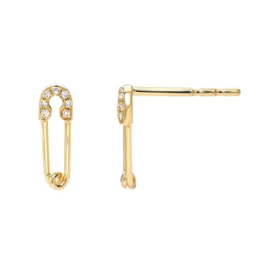 Gold diamond safety pin earrings Clearance