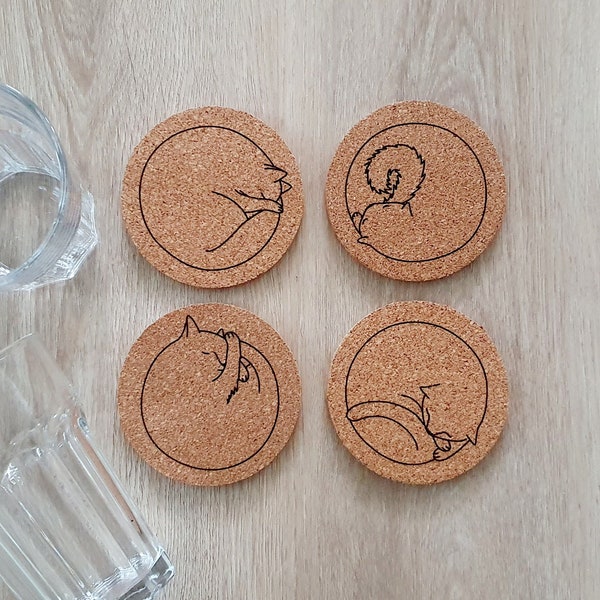 Cork coasters "Cats" Cats cat silhouette set of 4 approx. 9.5 cm | Cat lovers velvet paws | Birthday, gift or for yourself