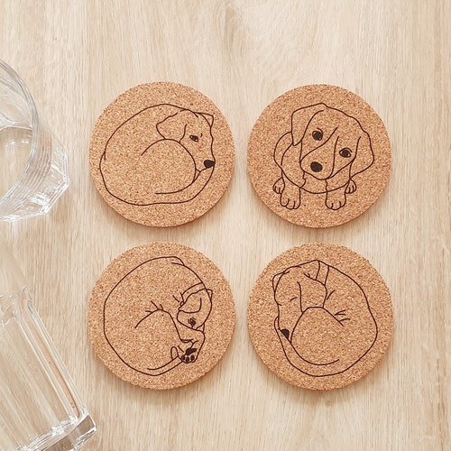 Cork coasters "Dogs" silhouette, set of 4, approx. 9.5 cm | Dog lovers' four-legged friends | Birthday, gift, or for yourself