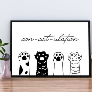 Cartão de felicitações Cartaz Parabéns Parabéns Cat Paws Up | Gato Gato | Prova de Aniversário Teste Aniversário | Baixar PDF jpg instantâneo