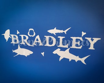 Shark Wall Decal, Shark Personalized Boys Name, Shark Wall Decor, Shark Decal, Shark Wall Decal, Name Decal, Boys Room Decor, Shark Decor