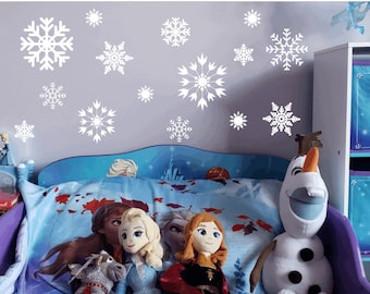 Calcomanía de copo de nieve de Frozen, calcomanía de princesa, calcomanía de Frozen, calcomanía para dormitorio de niña, calcomanía de pared para guardería, calcomanía de copo de nieve navideño