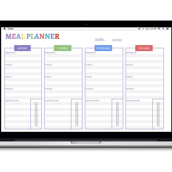 Easy Weekly Meal Planner | Google Sheets | Instant Download