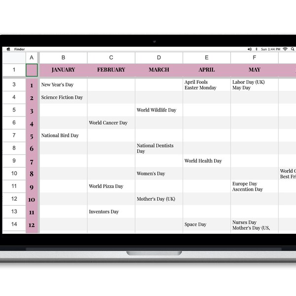 Social Media 2024 Holiday Calendar | Google Sheets | Instant Download