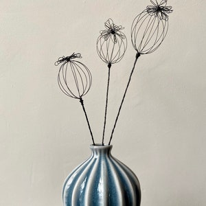Handcrafted Wire Poppy Seed Head collection-Three handmade wire flower heads-Wire Sculpture-Everlasting floral stems-Housewarming gift