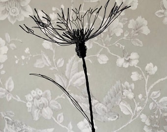 Handmade Single Wire Mountain Cornflower Stem-Contemporary Art-Nature Inspired Gift
