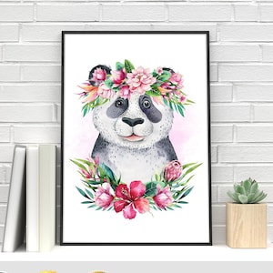 Plakat z pandą - Dekoracja ścienna z pandą - Wydruk akwarelowy z pandą - Sztuka ścienna do pokoju dziecięcego - Safari w Afryce - Uroczy wystrój zwierzęcy - Plakat do pokoju dziecięcego