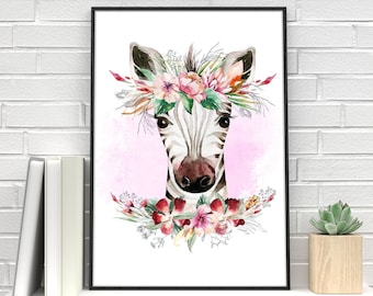 Zebra Poster - Zebra Wall Decor - Zebra Watercolor Print - Nursery Wall Art - Africa Safari Cute Animal Decor - Kids Baby Room Poster