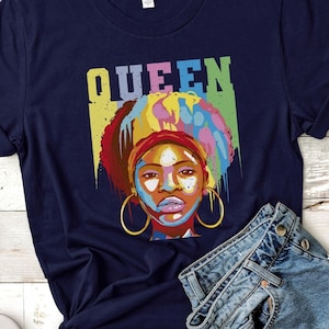 Melanin Queen Shirt - Schwarzes Damen T-Shirt - Schwarzes Mädchen Geburtstagsgeschenk - Geschenke für schwarze Frauen - Afro Woman Shirt - Boss Girl T-Shirt