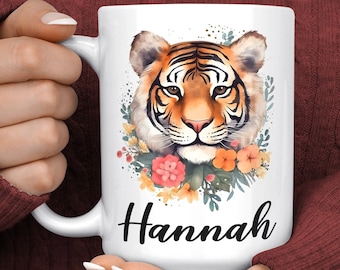 Tiger Coffee Mug - Tiger Mug met naam voor vrouwen - Tiger Gift - Tiger Lover Gift Idea - Safari Gift - Gepersonaliseerde Tiger Verjaardagscadeaus
