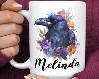 Raven Crow Mug - Personalized Raven Gift - Crow Gifts - Gothic Mug - Raven Gifts - Black Bird - Bird Lover Gifts - Crow Gift - Raven Gifts