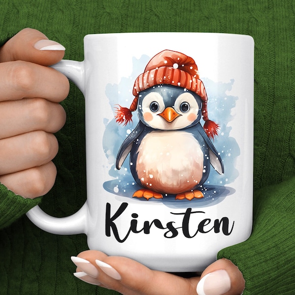 Penguin Christmas Gift - Personalised Christmas Penguin Mug - Penguin Lover Gift - Custom Christmas Mug - Santa Penguin Name Mug