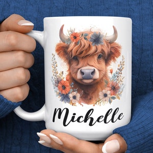 Tazza mucca delle Highlands - Tazza da caffè mucca delle Highlands personalizzata - Regali di compleanno per amanti delle mucche per le donne - Grazioso regalo di bestiame delle Highlands - Mucca scozzese