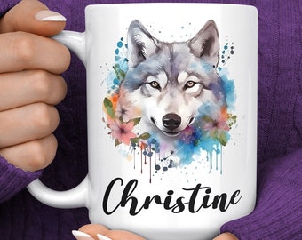 Wolf Mug - Personalised Wolf Gift - Wolf Coffee Cup - Wolfdog Mug - Custom Mugs for Women - Animal Coffee Mug - Wolf Lover Gift