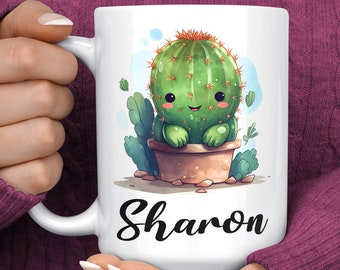 Cactus Mug - Personalized Cactus Coffee Mug - Cute Cactus Cup - Cactus Gifts for Women - Plant Coffee Mug - Cactus Lover Gift - Name Mug