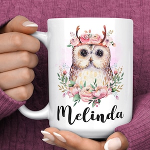 Personalized Owl Mug - Ceramic Owl Coffee Cup for Women - Owl Gift - Owl Gifts for Owl Lovers - Large Owl Coffee Mug - Owl Christmas Gift