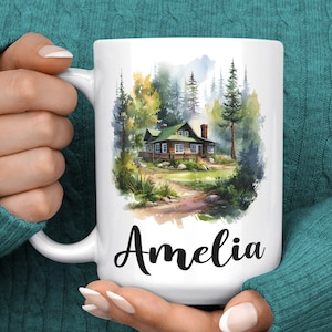 Forrest Cottage Mug - Gift For Nature Lover - Personalized Name Mug - Cottage Lover Gift for Christmas or Birthday - Custom Nature Mug