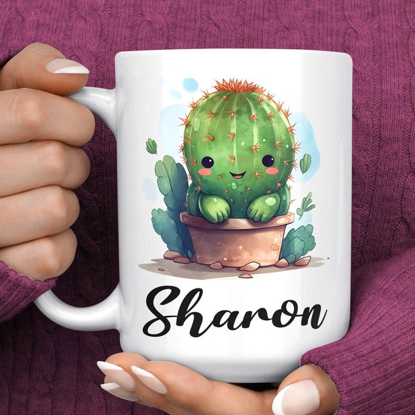 Cactus Mug - Personalized Cactus Coffee Mug - Cute Cactus Cup - Cactus Gifts for Women - Plant Coffee Mug - Cactus Lover Gift - Name Mug