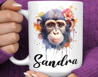 Taza de mono - Regalo de mono personalizado - Taza de café de mono - Regalo de ventilador de mono - Taza de amante de mono - Regalo de cumpleaños de mono - Regalo de fiesta de la selva