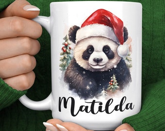 Panda-Becher - personalisiertes Panda-Weihnachtsgeschenk - Benutzerdefinierte Panda-Weihnachtstasse - Panda-Geschenke für Mädchen - Panda-Bär-Becher - Panda-Liebhaber-Becher