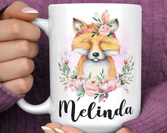 Fox Coffee Mug - Fox Mug with Name - Personalized Fox Coffee Cup for Women - Fox Lover Gifts for Fox Lovers - Fox Christmas Gifts Woodland
