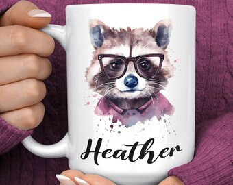 Raccoon Mug - Personalized Raccoon Mug - Kawaii Raccoon Gifts for Raccoon Lovers - Woodland Animal Coffee Cup - Cute Raccoon Themed Gift