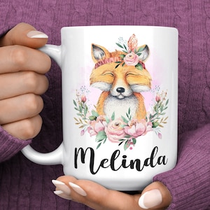 Fox Coffee Mug - Fox Mug with Name - Personalized Fox Coffee Cup for Women - Fox Lover Gifts for Fox Lovers - Fox Christmas Gifts Woodland