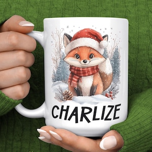 Fox Christmas Gift - Personalised Christmas Fox Mug - Fox Lover Gift - Custom Christmas Mug - Santa Fox Name Mug
