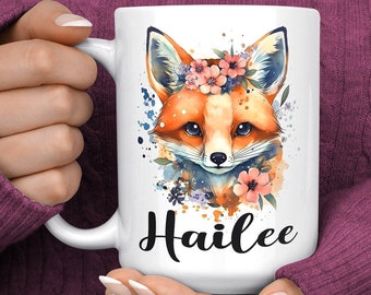 Fox Mug with Name - Fox Coffee Mug - Personalized Fox Coffee Cup for Women - Fox Lover Gifts for Fox Lovers - Fox Christmas Gifts Woodland