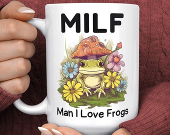 Tazza da caffè rana - Uomo che amo le rane Tazza in ceramica MILF - Regalo per l'amante della rana - Idea regalo fidanzata moglie - Tazza a forma di fungo Cottagecore