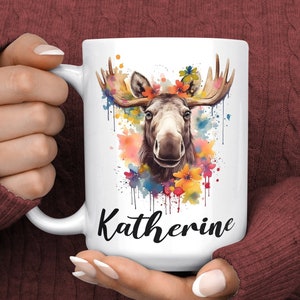 Koffiemok eland - elandmok met naam voor vrouwen - elandcadeau - cadeau-idee elandliefhebber - elandmok - gepersonaliseerde verjaardagscadeaus eland