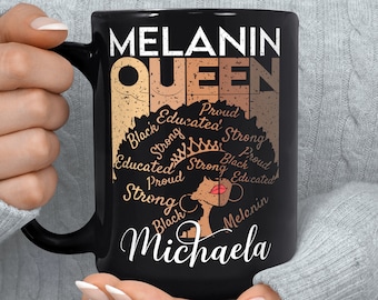Melanin Königin Tasse - Schwarze Frauen Tasse - Schwarzes Mädchen Geburtstagsgeschenk - Geschenke für schwarze Frauen - Afro Frau Tasse - Freche Tassen - Boss Girl Tasse