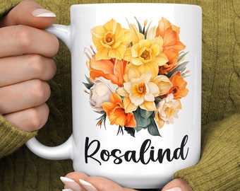 Daffodil Mug - Personalised Daffodil Flower Coffee Cup - March Birthday Gifts for Women - Cute Daffodil Gift - Daffodil Flower Lovers