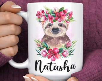 Sloth Mug - Sloth Gifts for Her - Sloth Coffee Mug - Sloth Lover Gift - Cute Sloth Coffee Cup - Personalized Sloth Birthday Gift for Girls