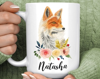Fox Coffee Mug - Fox Mug with Name - Personalized Fox Coffee Cup for Women - Fox Lover Gifts for Fox Lovers - Fox Christmas Gifts Woodland