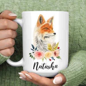 Fox Coffee Mug - Fox Mug with Name - Personalized Fox Coffee Cup for Women - Fox Lover Gifts for Fox Lovers - Fox Christmas Gifts Woodland