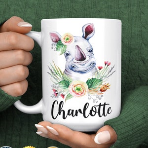 Rhino Mok - Gepersonaliseerde Rhino Koffiemok - Rhino Lover Cadeau voor vrouwen - Rhinoceros Cadeau voor Kerstmis of Verjaardagen - Rhino Themed Gifts