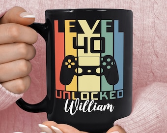 40th Birthday Gift For Gamer - Personalised 40th Birthday Mug - Custom Happy 40th Birthday Gifts - Video Gamer Mug - Birthday Gift For Gamer