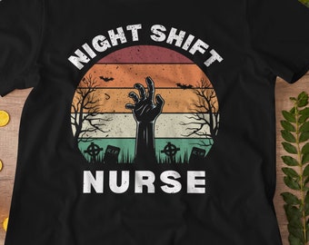 Enfermera del turno de noche - Camisa divertida de Halloween de enfermera - Rn Tee - Regalo de otoño de Pharmacy Tech - Camiseta de enfermería de brujas - Boo Crew Fall Tee Gift