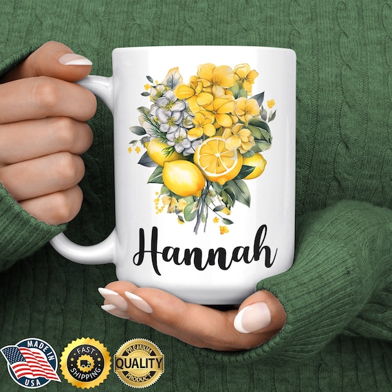 Personalized Lemon Flower Coffee Mug - Lemon Lover Gift - Custom Lemon Present - Lemon Home Decor - Lemon Flower Gift Christmas
