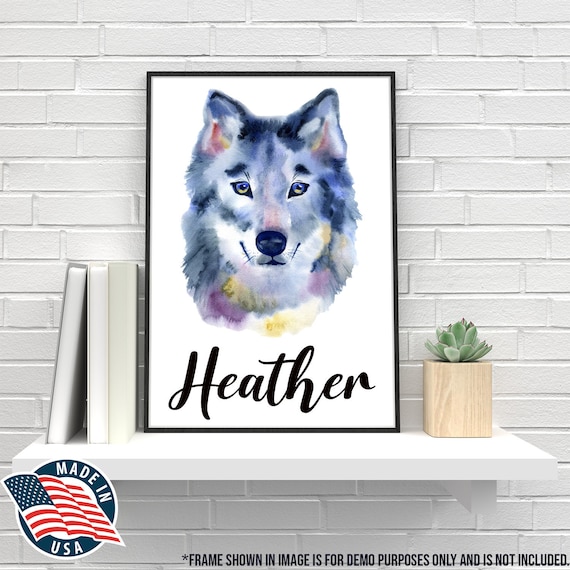 Wolf Print - Personalised  Wolf Watercolour Print - Custom Wolf Poster - Wolf Lover Gift - Wolf Wall Art - Wolf Dog Gifts