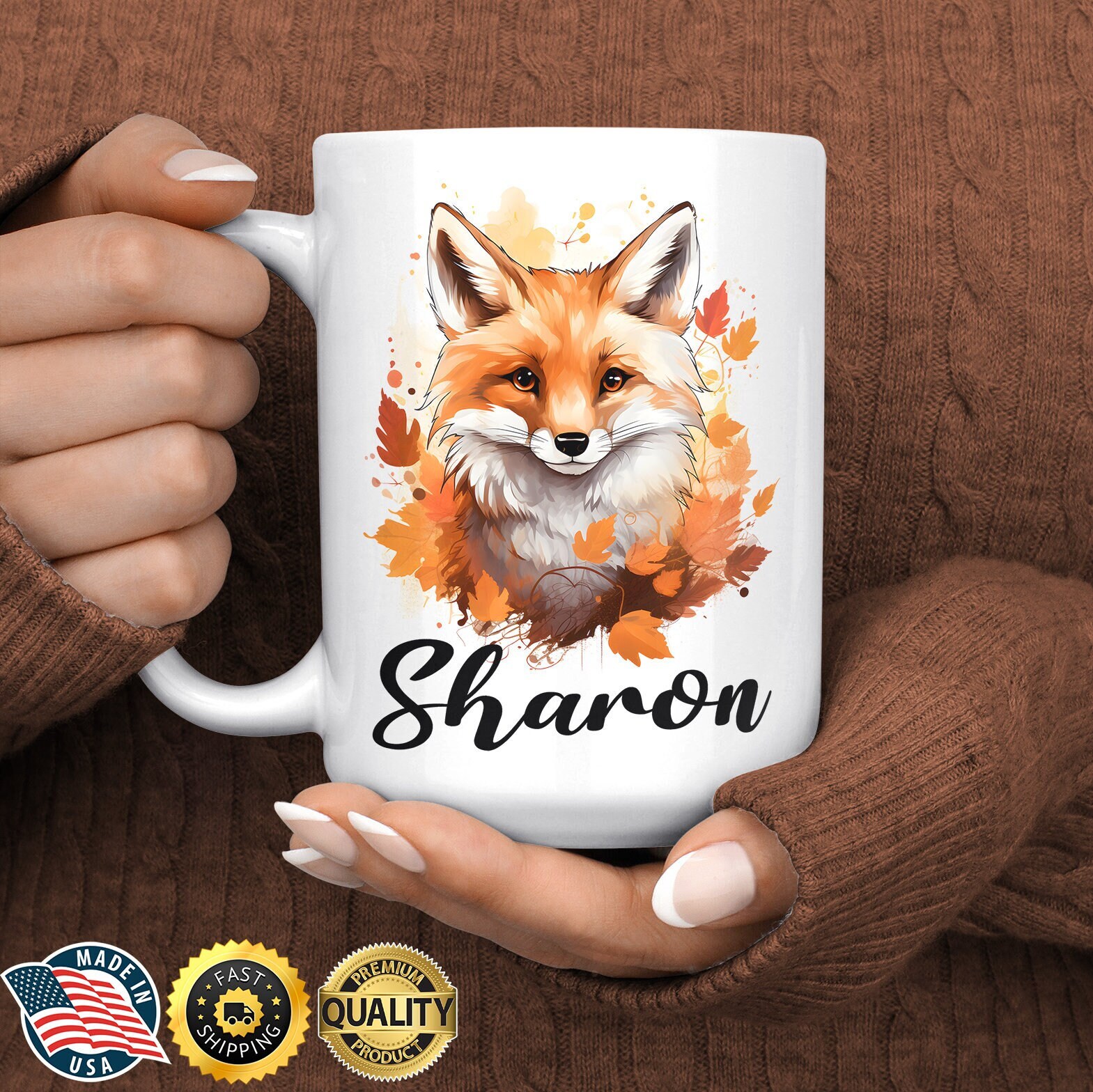 Fox Coffee Mug - Fox Fall Mug with Name - Personalized Fox Coffee Cup for Women - Custom Gift For Fox Lovers - Fox Autumn Gifts Woodland