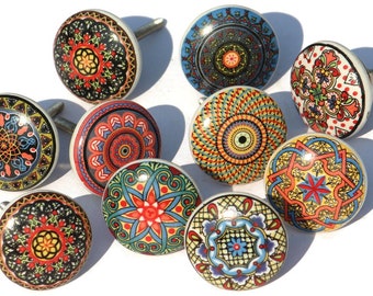 Multi Color Ceramic Door Knob Indian Handmade Cabinet Knobs with Brass Blue Pottery Flower Kitchen Cupboard Door Dressser Rajrang DKB00003 Set of 25 Pc Multi Color Ceramic Door Knob Indian Handmade Cabinet Knobs with Brass Blue Pottery Flower Kitchen Cupboard Door Dressser Rajrang DKB00003 Set of 25 Pc
