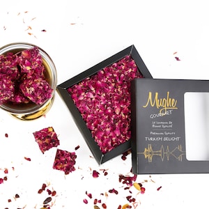 Luxury Lokum Rose Petal Coated Turkish Delight with Pistachio- Mughe Gourmet Candy Sweets Gift 13 Oz - 360 g