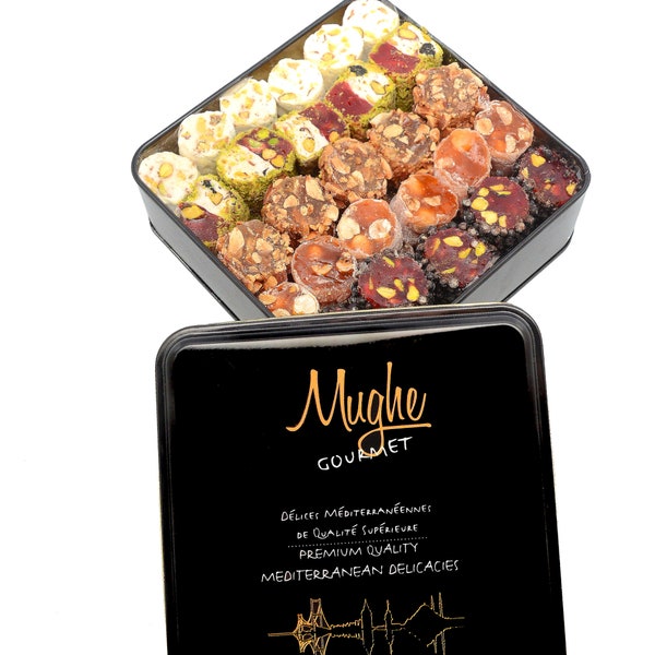 Unique Valentine's Candy Gift Box (2.2lb/1kg) Sultan Luxury Turkish Delight Assortment - Pistachio Chocolate Lokum - Mughe Gourmet