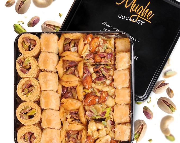 Luxury Assorted Turkish Baklava Mughe Pastry Tin Gift Box for Dad Mom 750g/1.65lbs Unique Gifts, mothers day gifts, muttertag